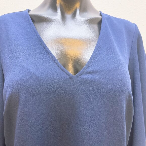 Trina Turk V-Neck Bell Ruffle Sleeve Dress Navy 8 - Picture 3 of 8